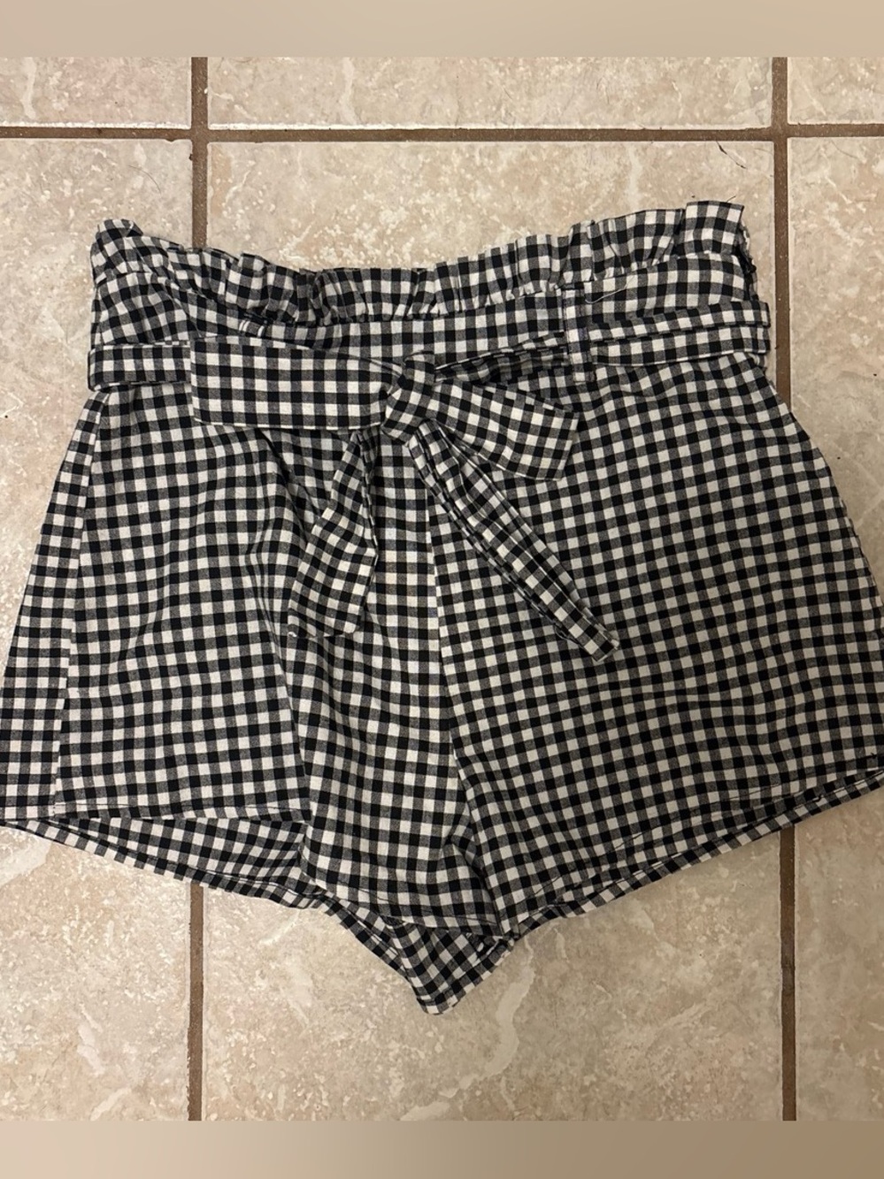 Forever 21 Black & White Gingham Paperbag Tie-Waist Shorts